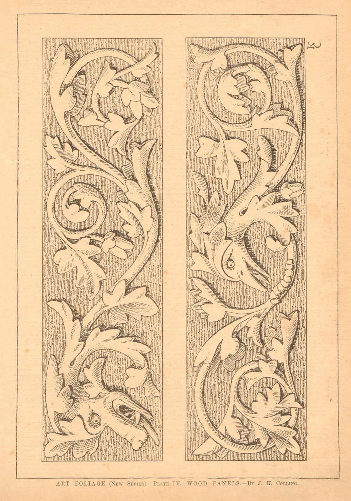Art Foliage (New series) - Plate IV - Wood panels - by J.K. Colling. 1901